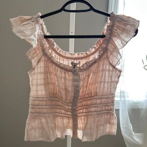 Ruffled Light Pink Button-Front Women’s Blouse